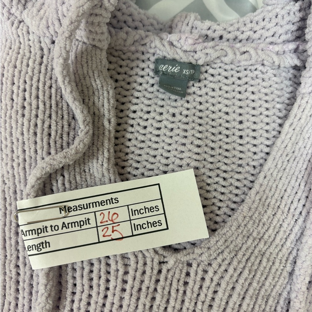 Aerie Soft Lilac V-Neck Sweater oversized. Cozy Knit  with hood. - Picture 4 of 4